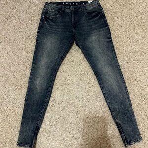 YoungLA men's dark acid wash skinny jeans featuring a zipper detail